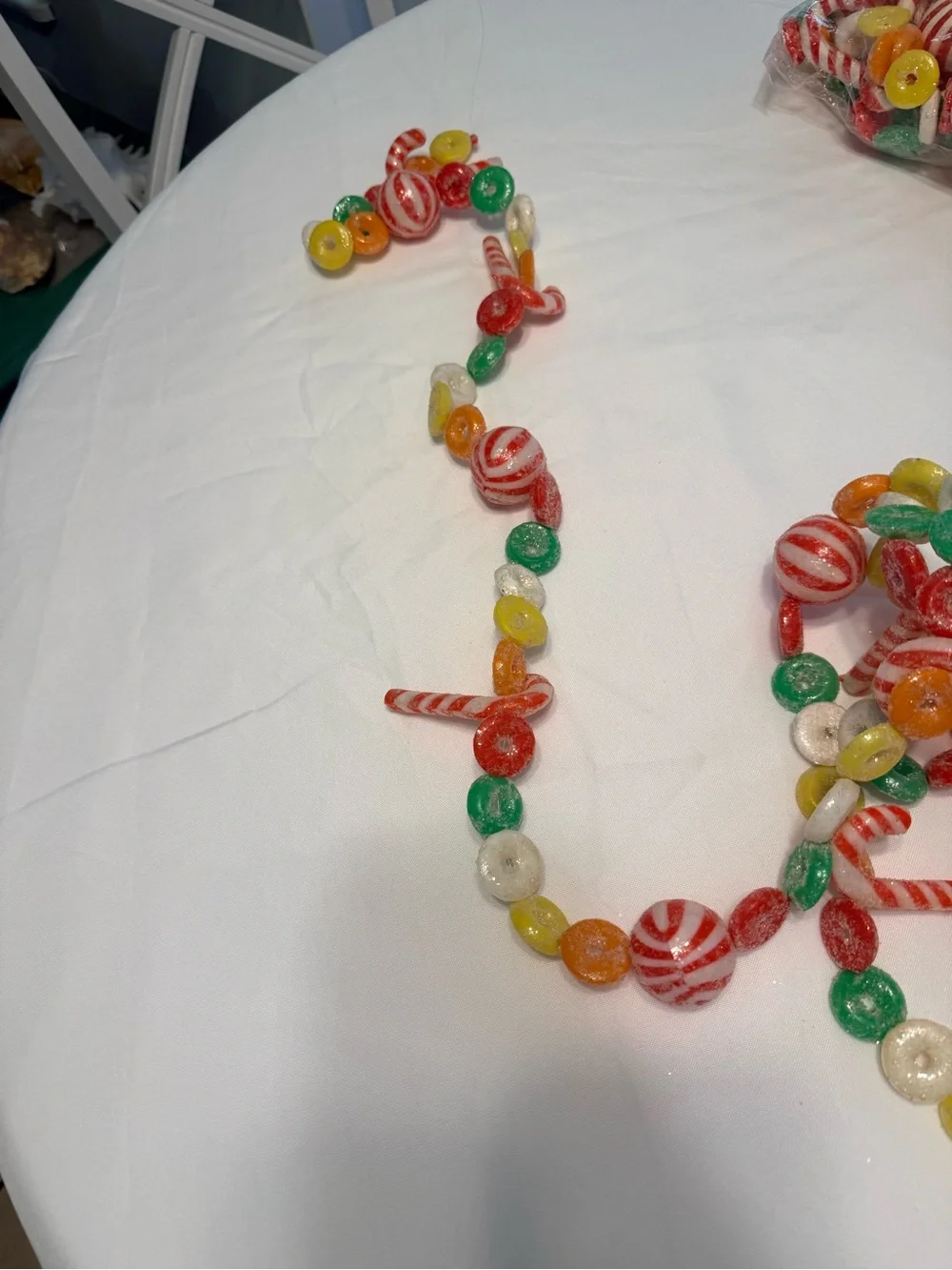 2-Vintage Christmas candy blow mold sugared garland. 9' 1/new 1/used